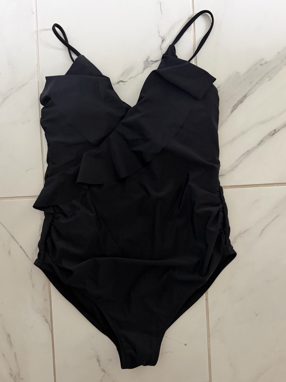 Maternity Black One-Piece Swimsuit with Ruffle Detail